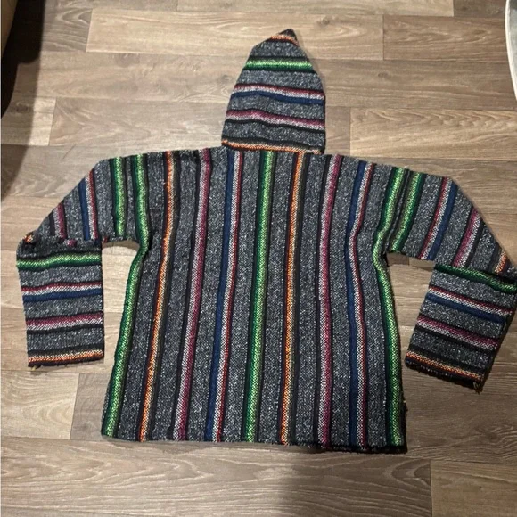 Baja Mexican Pullover Hoodie Black and Rainbow - Picture 5 of 5